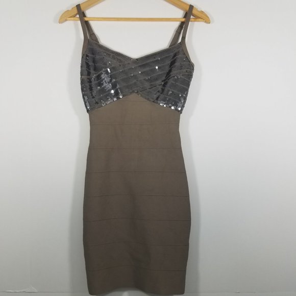 Guess Dresses & Skirts - Guess Taupe Sequin Bodycon Mini Dress Size M